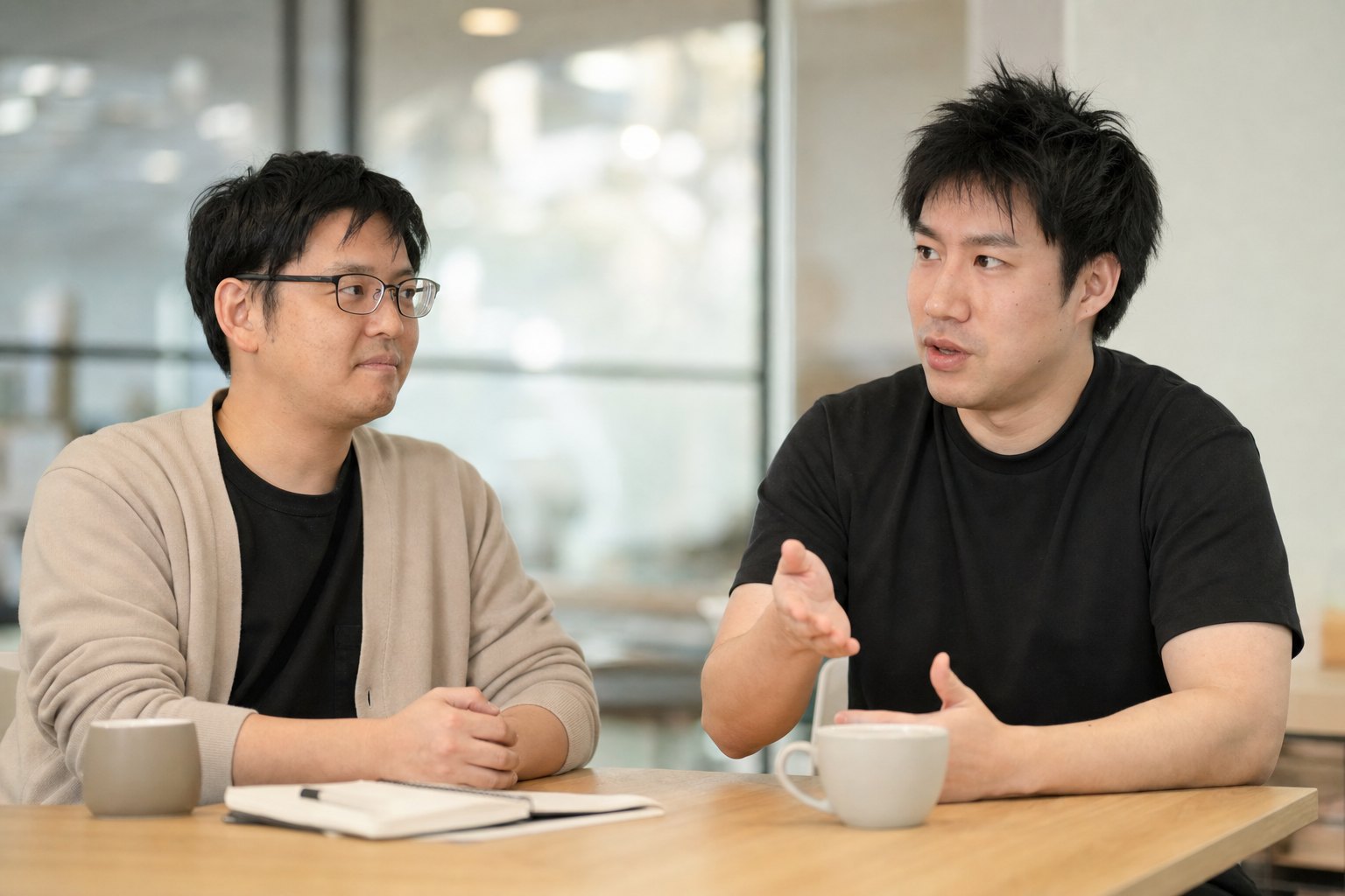 澤さんが話し、側原さんが聞いている