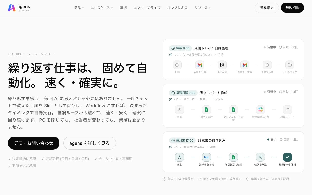 agens のAIワークフローのページ